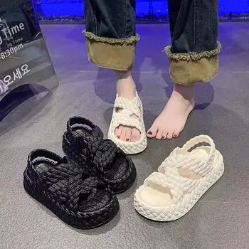 2025 New Platform Sole Hollow Open Toe Women Sandals Summer Fashion Casual Elegant Comfortable Running Shoes 35-36 чёрный