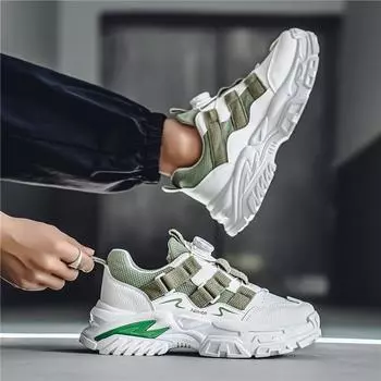 2025 New Rotary Button Men s Shoes Spring Thick-Sole Heightened Dad Shoes Casual and Versatile Sports Little White Shoes Burst 39