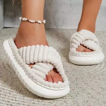 2025 New Slippers Women, Four Seasons Indoor Home Shoes, Soft Bottom Home Outside Slippers, Thick-soled Slippers, Cotton Slippers 36-37 белый