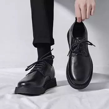 2025 new spring men s shoes British style lace-up casual leather shoes men s business dress big head work trendy shoes 38 чёрный