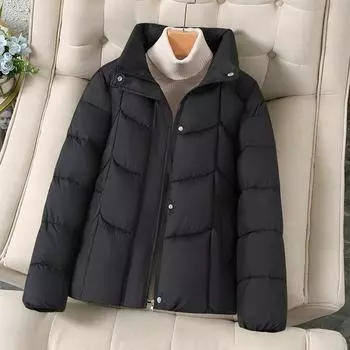 2025 new stand-up collar foreign down cotton clothes women s winter clothes new short loose plus size thickened padded jacket jacket M