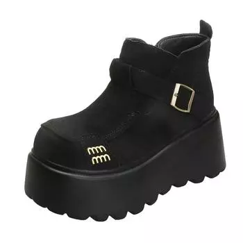 2025 New Suede Platform Women Snow Ankle Boots Short Plush Mid Heels Buckle Shoes Trend Winter Warm Cozy Non-slip Botas De Mujer 34