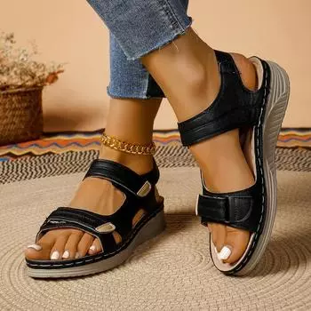 2025 new summer foreign trade women s shoes large size platform casual sandals with Velcro wedge sandals 36 чёрный