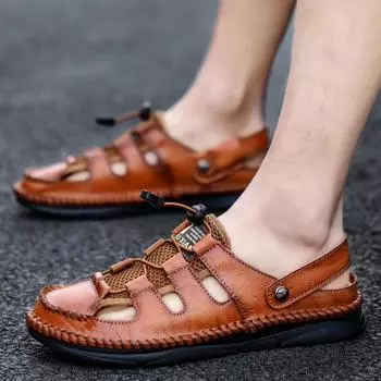 2025 new summer hand-stitched men s foot bag head casual fashion trend sandals big Shoes 38