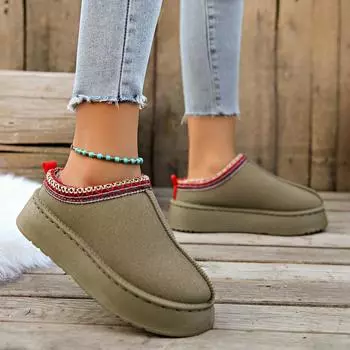 2025 new thick-soled winter velvet thickened snow boots, ethnic style one-pedal lazy shoes, bag head and half-drag cotton shoes 36 чёрный