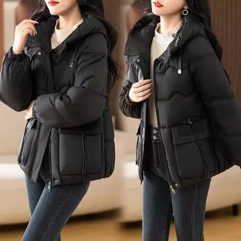 2025 New Winter Stylish Fashion Short Cotton Padded Jacket Versatile Women s Padded Coat Hooded Thick Plus Size Women s Outerwear M