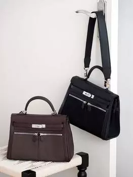 2025 Новая сумка Swift Leather Patchwork с 28 двойными карманами на молнии, большая вместимость, повседневная сумка через плечо 28x21x11cm эбеновый