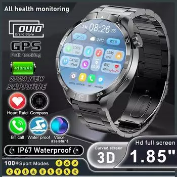 2025 Новые оригинальные умные часы PLUS AMOLED экран многофункциональный GPS компас NFC пульсометр сон BT вызов умные часы Silicone чёрный