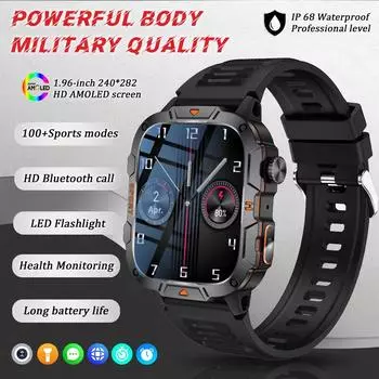 2025 Новые Смарт-часы Военного Класса Мужские 1.96 AMOLED Экран 5ATM Водонепроницаемые Спортивный Фитнес-трекер BT Звонок Смарт-часы Для Xiaomi чёрный