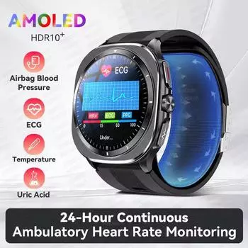 2025 Новые умные часы с воздушным насосом и подушкой безопасности для точного измерения, мужские, микрофизическое обследование, артериальное давление, спортивные чёрный