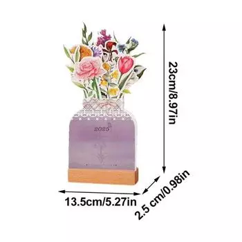 2025 Новый настольный календарь Bloomy Flower с креативными деревянными карточками, высококачественный настольный календарь, иллюстратор, декоративный материал ONE SIZE