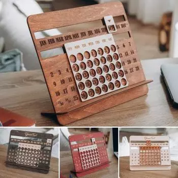 2025 Perpetual Calendar Деревянный Настольный Календарь 12 Месяцев Настольный Слайдер Календарь Для Домашнего Офиса Школы Декор M коричневый