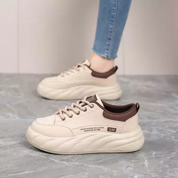 2025 popular spring Korean version of thick-soled board shoes, fashionable high-end casual shoes, sports non-slip small white shoes for female studen 35 хаки