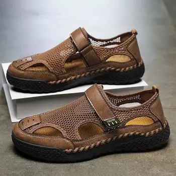 2025 popular summer men s bag head sandals breathable new versatile large size beach shoes hollow Shoes 38