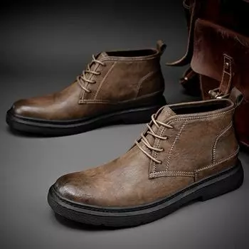 2025 retro fashion platform men s Martin boots British style autumn high top large size trend casual small shoes 38 чёрный