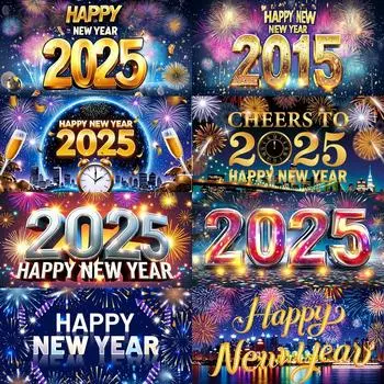 2025 С Новым годом Красочный тематический фон для вечеринки Фейерверк Золотой воздушный шар Баннер Новогодняя домашняя вечеринка Фото Фон