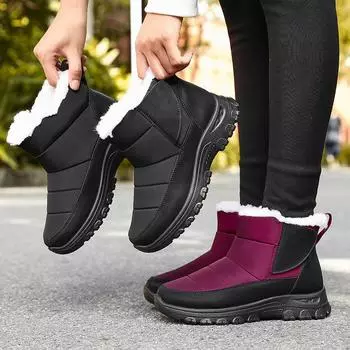 2025 Snow Women Boots Comfortable Waterproof Casual Warm Cotton Shoes Outdoor Slip on Soft Fur Women s Winter Boots Botas Mujer 36 красный