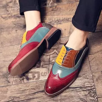 2025 spring and autumn men s red sewing line solid color front lace-up spring casual pointed Martin boots wedge heel leather trendy shoes 38 красный