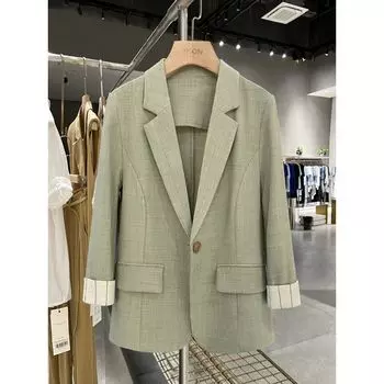 2025 Spring and Summer New and Thin Green Western Style Youthful-Looking Suit Outwear Female Korean Artsy Summer Suit Tops Light green L