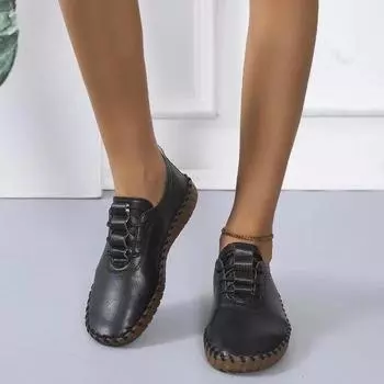 2025 spring British style new single shoes women s round head lace-up mother flat shoes 35 чёрный