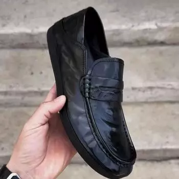 2025 spring men s one-pedal leather breathable casual Doudou shoes Korean version versatile low-top daily men s shoes leather shoes 38 чёрный