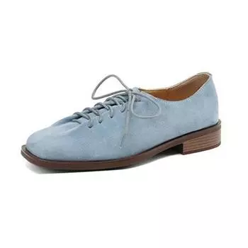 2025 Spring New Lace Up Genuine Leather Single Shoes for Women, Thick Heel Plus Size Women s Oxford Shoes 35