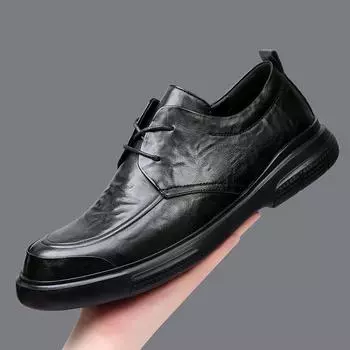 2025 spring new men s shoes leather thick-soled breathable soft-soled business casual shoes trendy versatile formal leather shoes men 38 чёрный