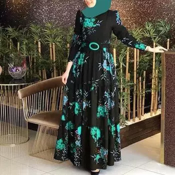 2025 spring new printing mid-waist four-color temperament four-sided elastic printing unfleece long dress dress S красный