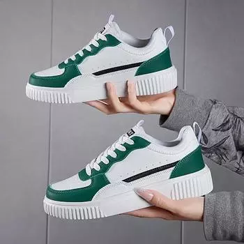 2025 Spring Women Shoes Outdoor Green Leather Casual Sneakers Men Sport Running Breathable Walking Flat Female Footwear Fashion 36 зелёный