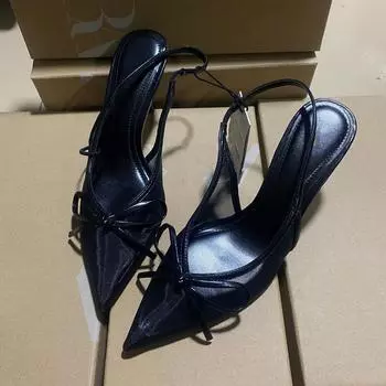 2025 Summer Air Mesh Bowknot Slingbacks Women Pumps Fashion Pointed toe Thin High heels Office Sandals Female Party Prom Shoes 35
