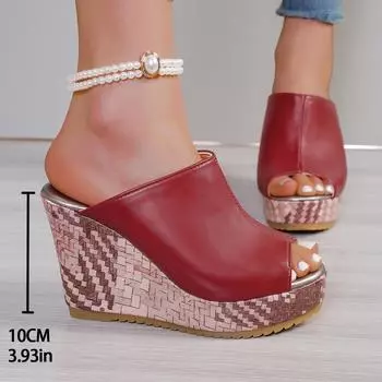 2025 summer new fashion wedge heel fish mouth women s cool slippers large size water platform platform platform fashion high heel sandals 35 чёрный