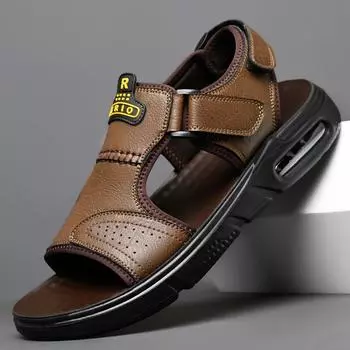2025 summer new men s cowhide casual sandals sports driving outside beach shoes youth tide shoes sandals 38 чёрный