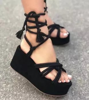 2025 summer new muffin platform foot ring strap high heel sandals large size platform open toe fashion sandals 35 красный