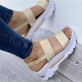 2025 summer new muffin platform women s sandals open-toe with European and American muffin wedge heel student sandals women 35 белый