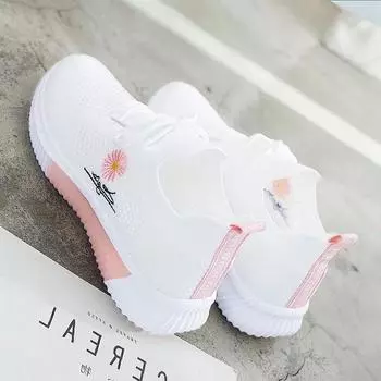 2025 summer new small daisy little white shoes women s versatile Korean version of sports net shoes women s breathable thin soft-soled women s shoes 35 розовый