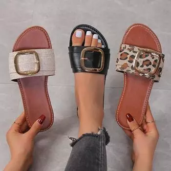2025 summer new square head flat bottom slippers women s word casual beach cool slippers slippers 36 чёрный