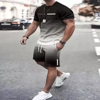 2025 Summer Simple Letters Print Men s crewneck short-sleeved top and shorts Harajuku Street fashion men s clothing casual S
