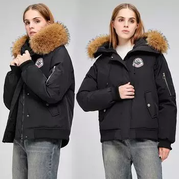 2025 winter American casual design sense loose and thickened warm down cotton jacket women s fur collar jacket S