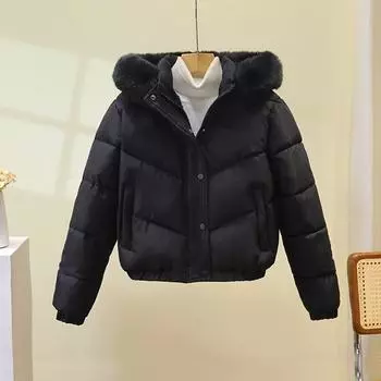 2025 winter new large fur collar cotton jacket women s Korean version slim small with thickened hooded jacket M