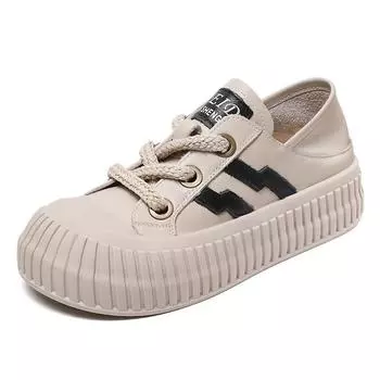 2025 Women Flat Platform Shoes Spring Autumn Lace-Up Genuine Cow Leather Mixed Colors Casual Sneakers 4CM Ladies Board Shoes 35