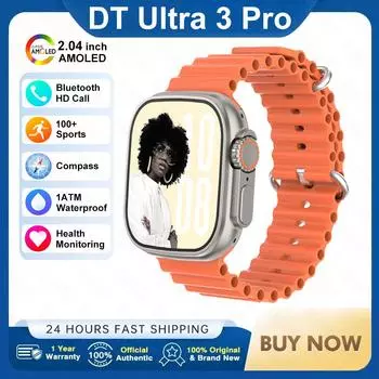 2025Новые DT Ultra 3 Pro Google map NFC Смарт-часы 32G Память Музыка Видео NFC Bluetooth Звонок Водонепроницаемые Смарт-часы Silicone оранжевый