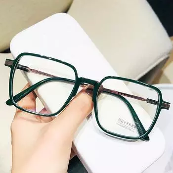 2055 Korean Glasses Frame Men S And Women S Square Frame Anti-Blue Light Finished Myopia Frame Ultra-Light Matching Degree Glasses White flat anti-blue lens