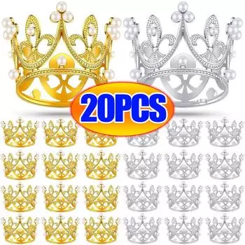 20/1 шт. Мини-корона, украшение для торта, жемчужная тиара, золотые серебряные короны, украшение для торта для детей, украшения для волос, свадьба, день рождения, вечеринка