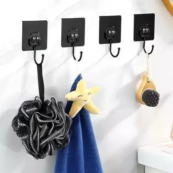 20/1pcs Black Traceless Hooks Multifunctional Wall Strong Adhesive Hook Door KeyChain Clothes Hook Bathroom Kitchen Accessories