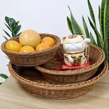 20/25/30 см круглая корзина для фруктов из искусственного ротанга, корзина для хранения всякой всячины, плетеная вручную коробка для хранения, товары для хранения на кухне