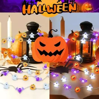 20 LED Halloween Copper Wire String Light With Mini Ghost Pumpkin Bat Waterproof Fairy Atmosphere Party Lamp Battery Operated 1.5M10LED теплый белый
