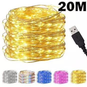 20 м USB/аккумулятор светодиодная гирлянда рождественские огни мерцающая гирлянда медная серебряная проволока водонепроницаемая гирлянда для вечеринки 1m синий