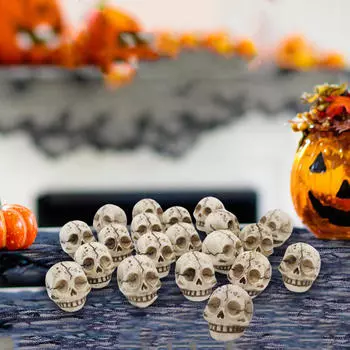 20 Pieces Halloween Skeleton Head Statue Mini Figurine Resin Craft Horror Sculpture for Home