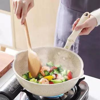 20 см 24 см 26 см 28 см Maifan Stone Wok Антипригарные сковороды Сковорода с крышкой Бытовая индукционная плита Wok Посуда для кухни
