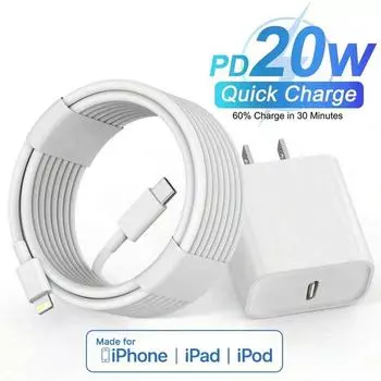 20 Вт PD USB-C адаптер питания быстрое зарядное устройство для iPhone 14 13 12 11 Pro Max USB Type C настенный кабель для быстрой зарядки X XS XR 7 8 6 Plus US